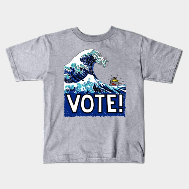 Blue Wave (After Hokusai) (With VOTE! Text) Kids T-Shirt by SignsOfResistance